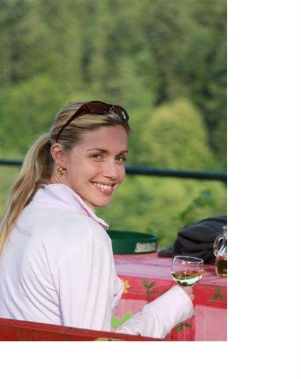 Erin enjoying a wine at 'The Berghof B&B' in Enzklosterle (Black Forest, Germany) 
