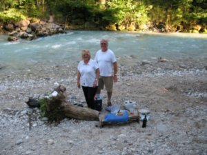 Setting up the picnic by the creek in Berchtesgaden