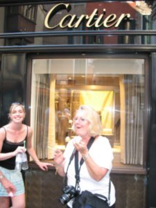 Struen being "classy" eating her ice cream outside 'Cartier'