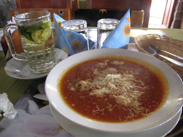 Coca tea and tomato soup