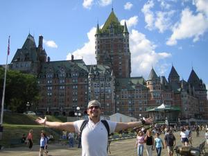 Dave in front of a hotel we couldn't afford in Quebec