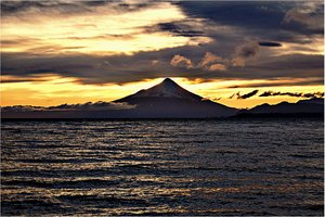 Sunrise behind Osorno Volcano