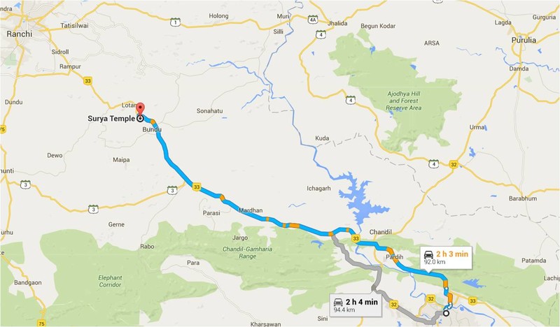 Route to Surya temple - courtesy Google map