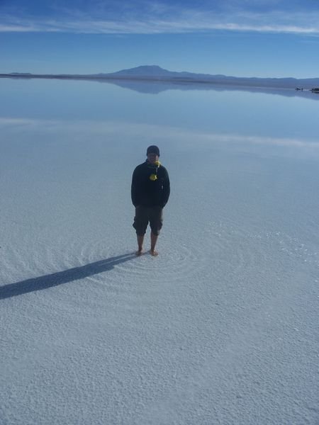 literally chilling in the water on the salt flats 