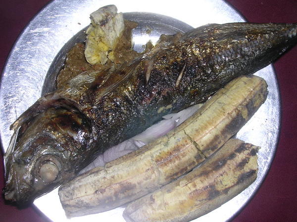 braised fish and plantain.