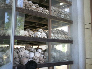 Racks filled human skulls