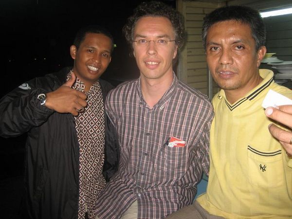 Rozi, Antti and the Warung Keeper at Gambir Train Station