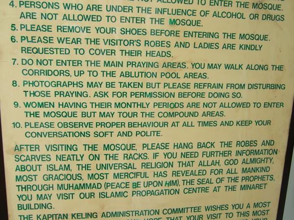 Mosque in Penang - The rules