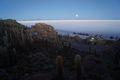 Moon over Cactus island, Salar de Uyuni- salt flats