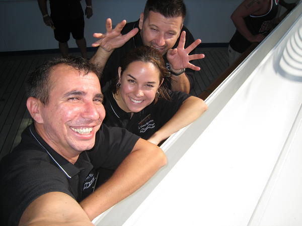 Alex, Alyssa, and Dusko "working hard" on the ship