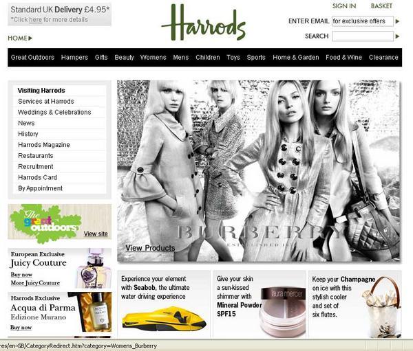 Harrods Website Featuring Burberry