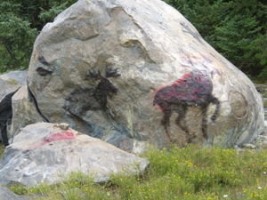 15 aug '07 Painting on rocks, en route to Chapleau, Ont