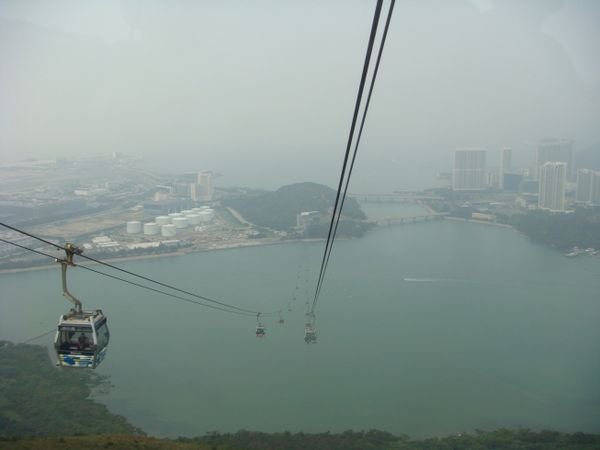 In the cable car looking back