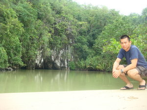 Me with the cave entrance in the background