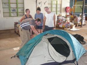 Checking the trekking tents