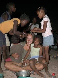 A6. Making friends with local children on an overnight stop