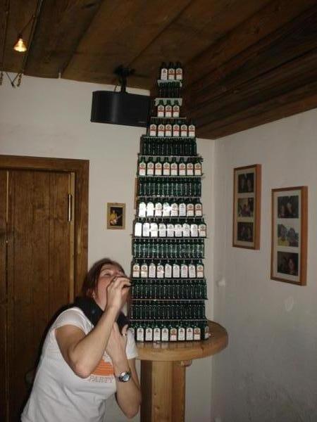 Siobhan adding to the Jager Tower