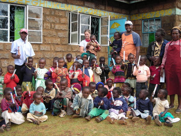 no pics of lamu, but here is a pic of the first ever toothbrushes given to the kids at our new school, thanks again pops!
