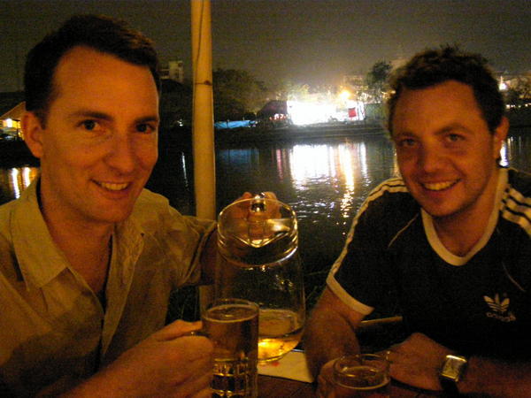 Nick and Ben enjoy a beer