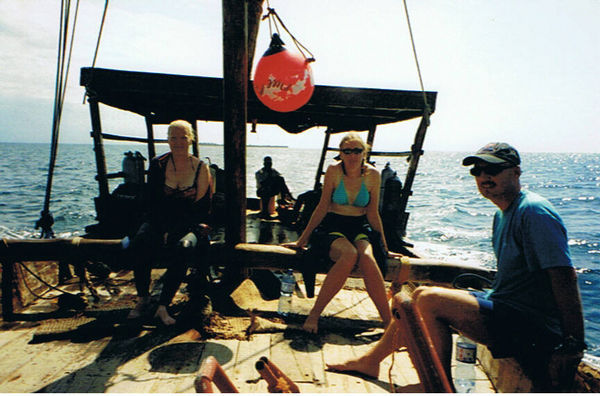 Karen and Lous coming back from snorkelling trip, Zanzibar