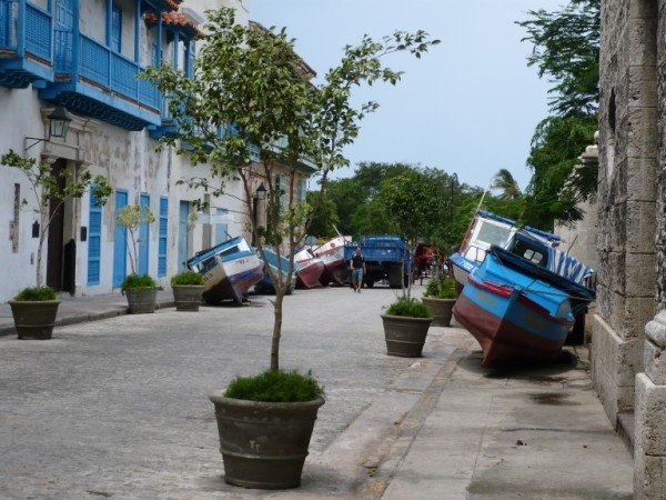 Boats pulled up into the streets ready for the hurricane