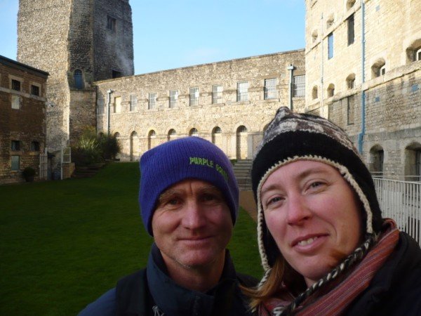 twotravelbugs team photo outside Oxford Castle