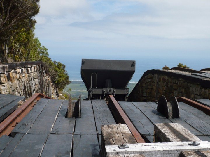 Wagon poised at the top of the Denniston Incline