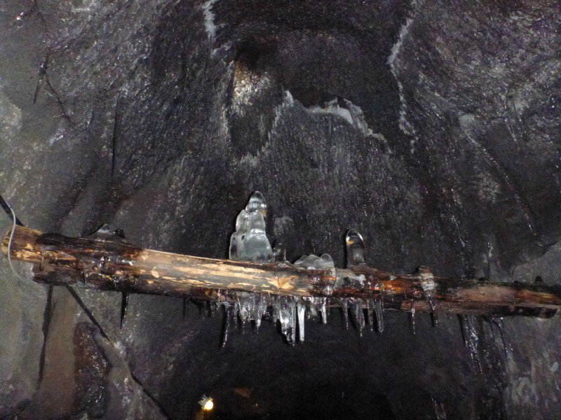 icicles hanging from the cave support beams