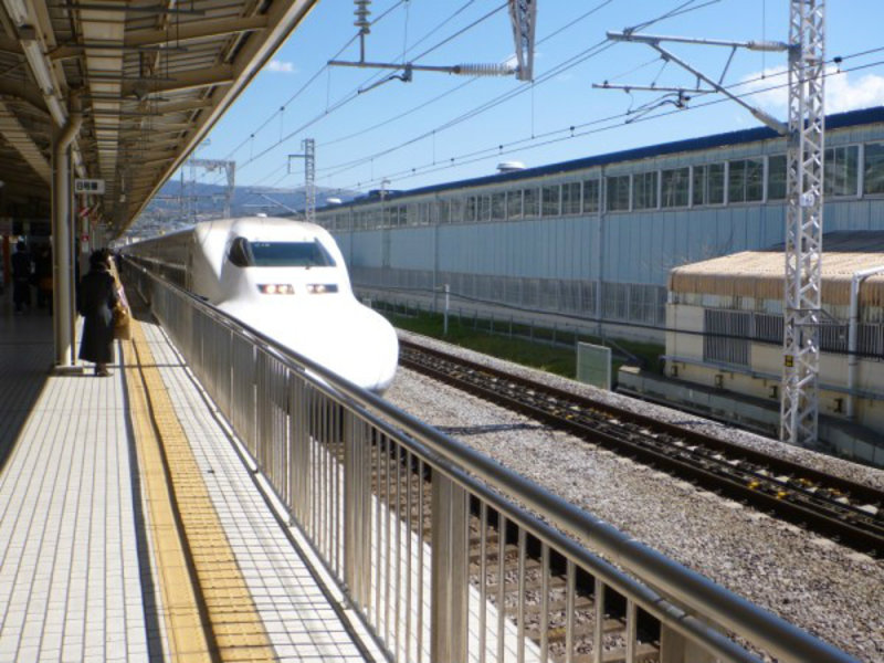Our first shinkansen pulling into Mishima station