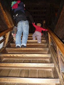 climbing the stairs in the castle