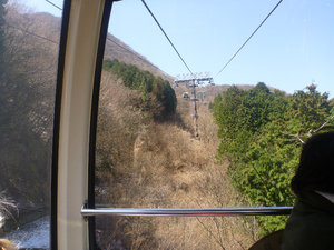Heading up on the first gondola, Hakone