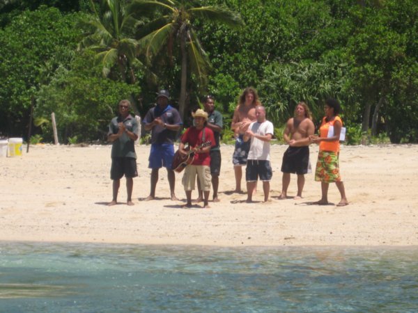 The welcome party at Manta Ray island