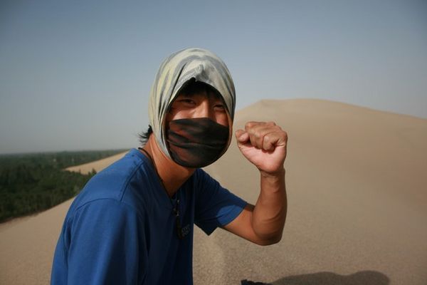 Hee at the top of the dunes
