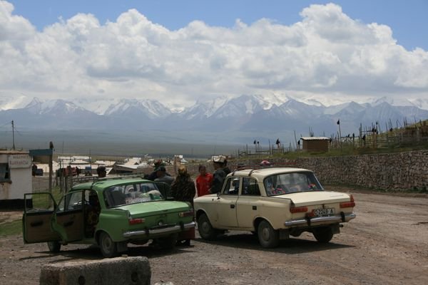 Small town in Kyrgyzstan with the Pamir Mountains in the forground