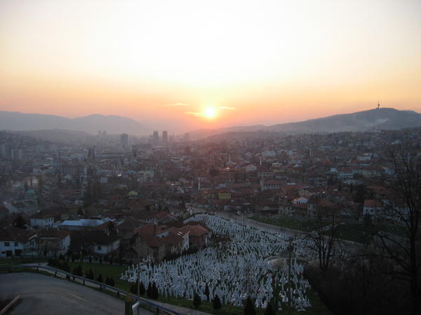 New beautiful rebuilt sarajevo, dotted with so many graveyards