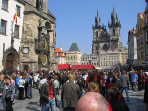The astronomical clock just struck to astronomical numbers of goggle-eyed cheering people