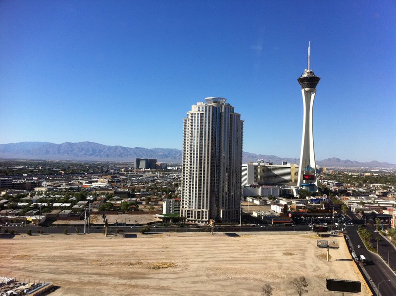 The Stratosphere straddling Vegas skyline