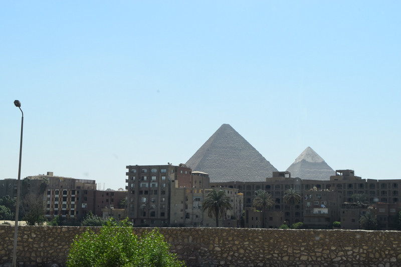 View of the pyramids from city