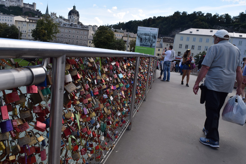 Love locks on the bridge in Salzburg