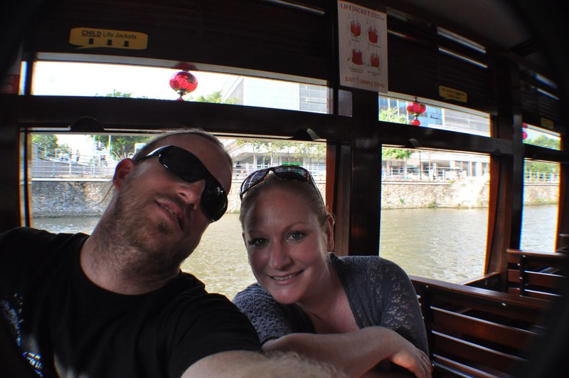 Sweating on a bum boat on the river between Singapore & Malaysia