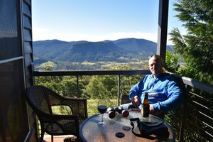 Relaxing on the deck @ Spring Creek Cottages Jeff's bday 2016