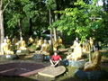 Pablo rodeado de varios Budas sentados 