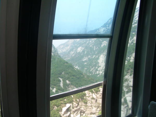 looking out of the cable car