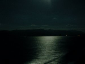 Ferry crossing Lake Van at night