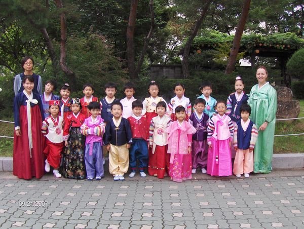 My class in traditional Korean dress