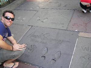 Jimmy with the now Governor of California's square at Graumann's Chinese Theatre - Arnold Schwarzenegger