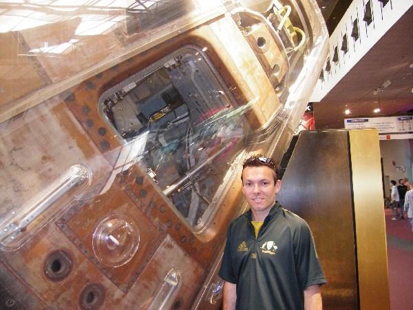 Jimmy with the Apollo 11 landing capsules