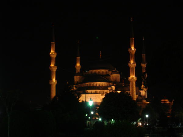 blue mosque at night