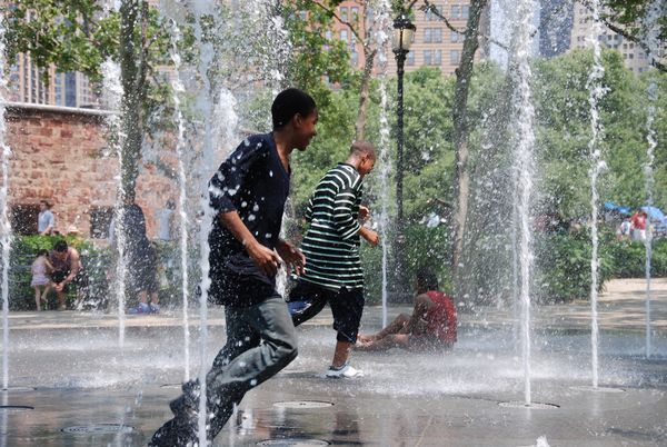 Playing in the fountains in Manhattan