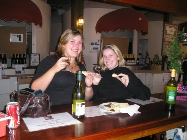 Louise and I enjoy cheese and wine at a winery!